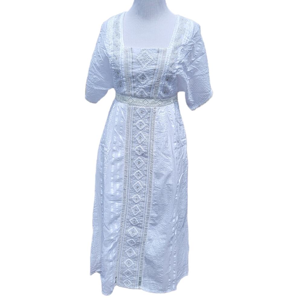 Anthropologie Alene Embroidered Lace Midi Dress Boho Ivory 2
